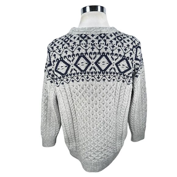 Aran Crafts Jacquard Pullover Sweater Women’s XL Gray Blue Merino Wool Knit New - Picture 5 of 9